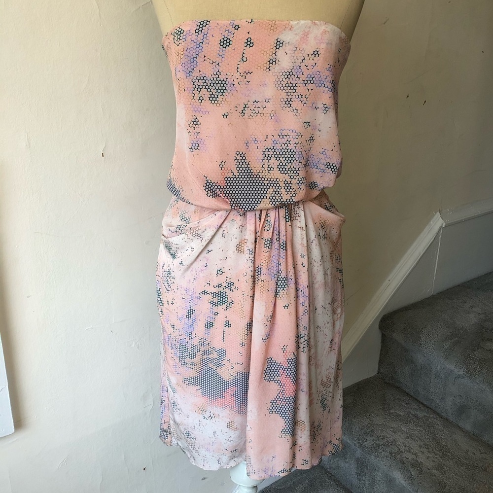 LIFEwithBIRD Australian Strapless Silk Pink Honeycomb Print Mini Dress Size US 2